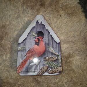 Cardinal Bird Decorative Tin Container - Red